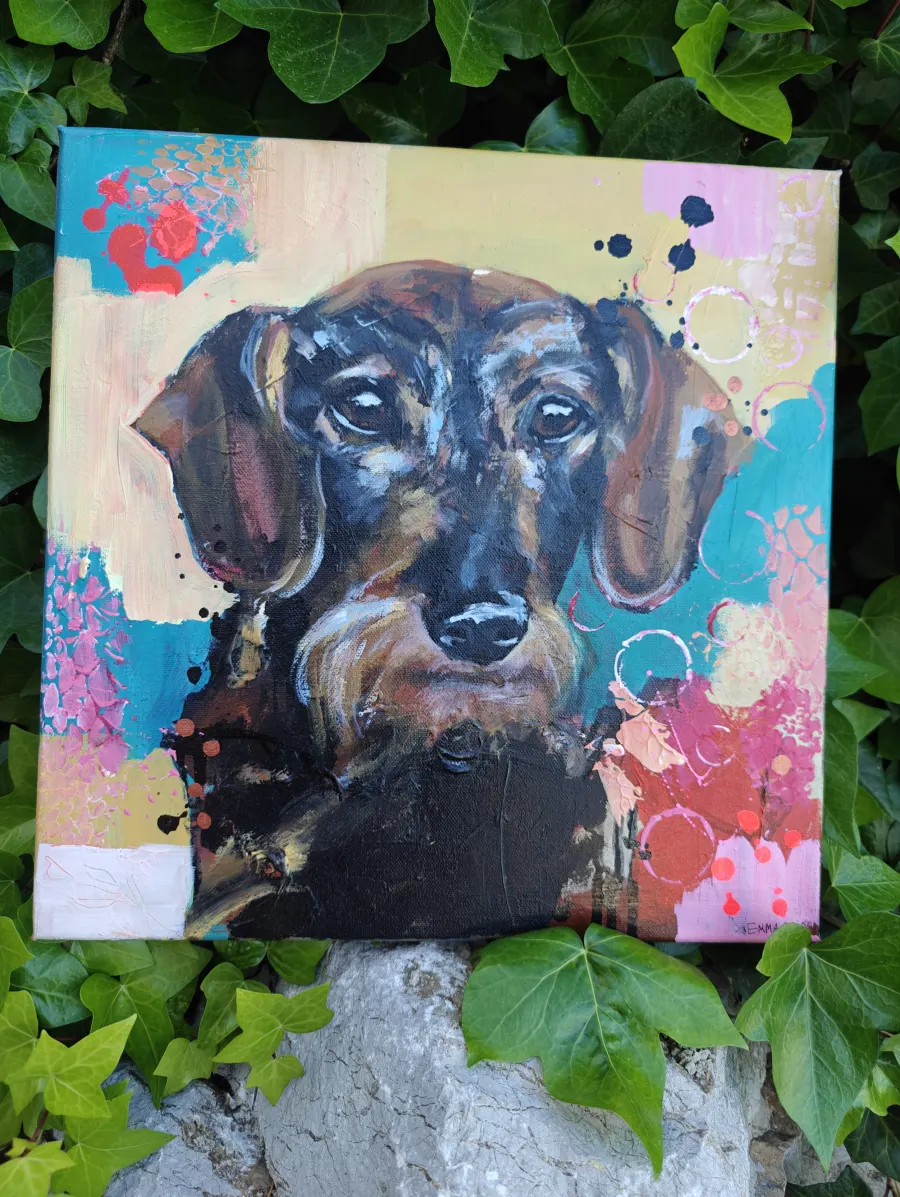 Little D dachshund original painting by Emma-Sofia