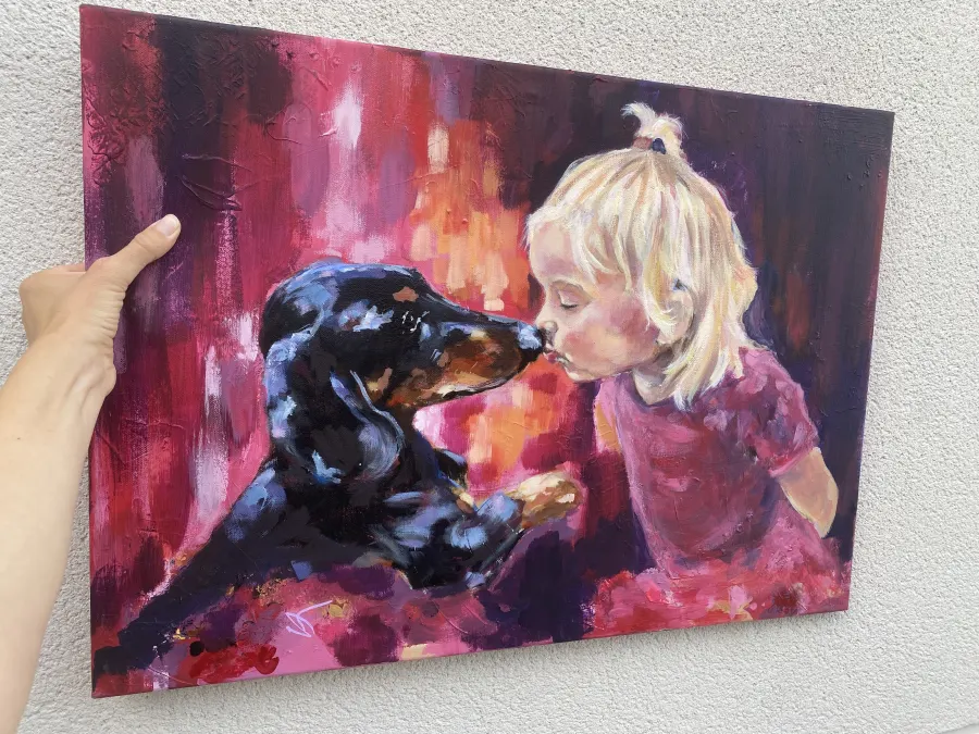 Sweetest Moments child and dog painting
