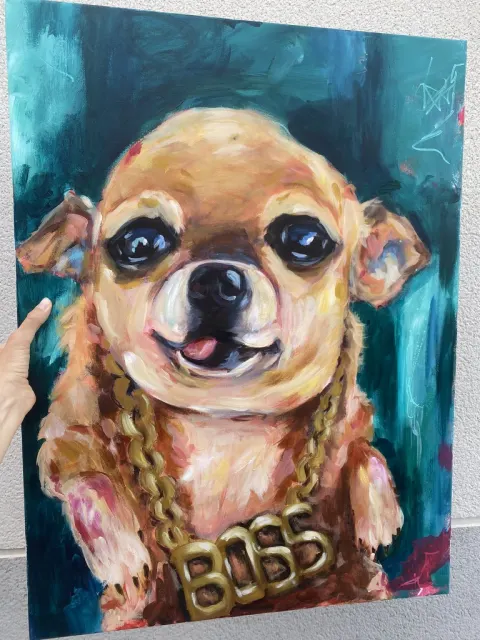 The Boss original dog painting by Emma-Sofia
