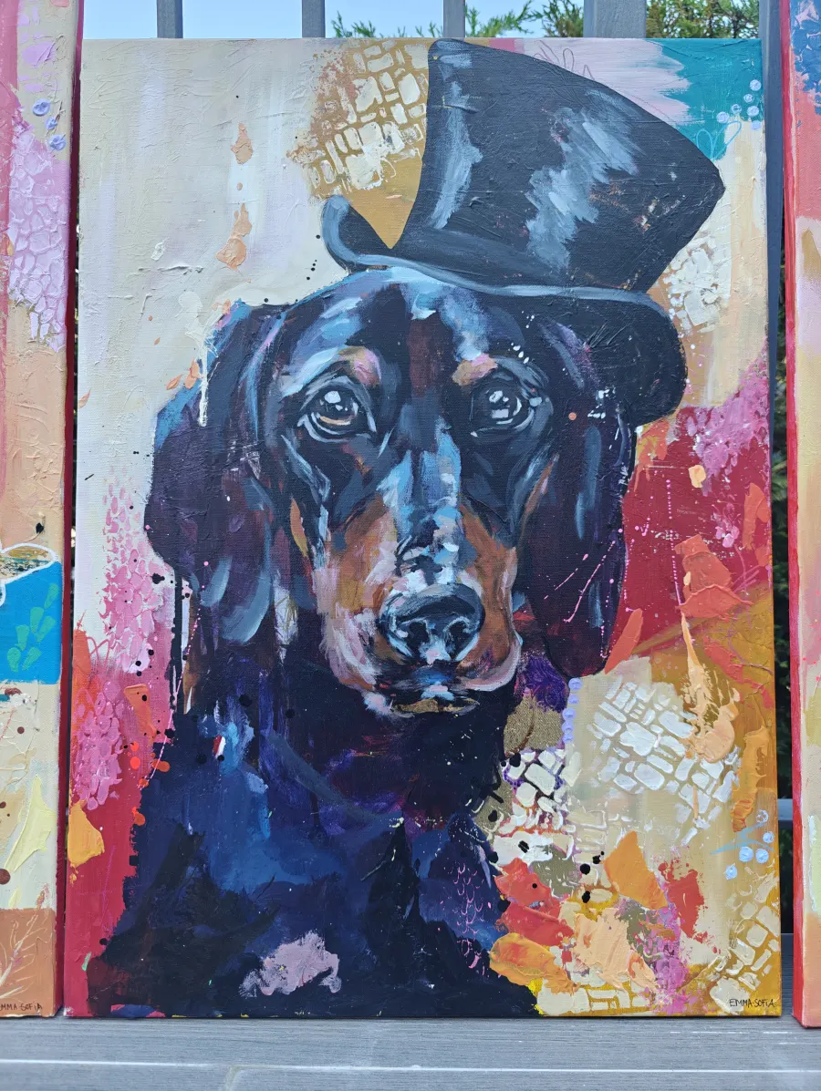 Top Hat dachshund original painting